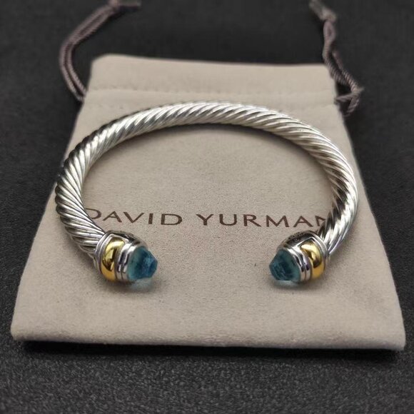 David Yurman Silver Bracelet with Blue and Gold Details - Picture 1 of 6